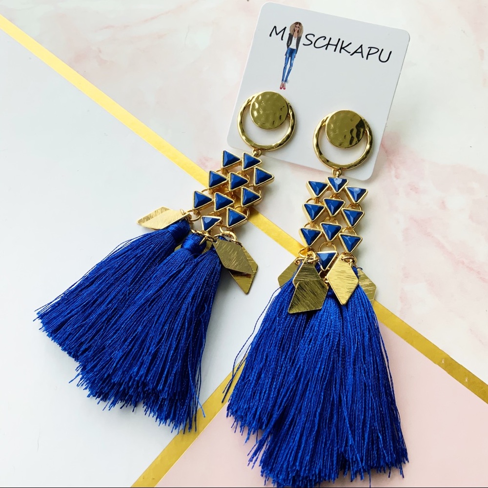 Blue Tassel Statement Earrings (A5)